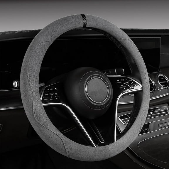 General Suede car Steering Wheel Cover, Sweat Absorbing, Anti Slip, Comfortable, Breathable car Handle Cover (Grey)