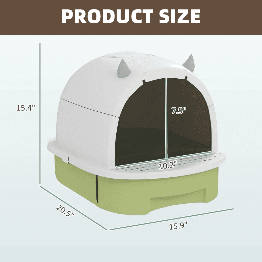 LUMAMIN Cat Litter Box, Cute Arched Litter Boxes with Lid, Scoop, Deodorizing Bags, Odor Control and Litter Retention Pedal for Cats under 10 lbs,  15.9" x 20.5" x 15.4" inches, Green White