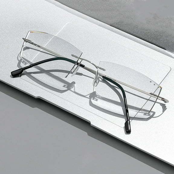 Silver Diamond Anti-blue Light Reading Glasses 1.00 for Men Rimless Rectangular Gray Sunglasses Readers 1.00 Strength