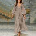 thumbnail image 2 of Women's Boho Deep V Neck Maxi Dress, Lantern Sleeve Loose Flowy Swing Dress, Solid Casual Vacation Beach Cover Up Dress for Summer Outfits Khaki XXL(XXL), 2 of 7