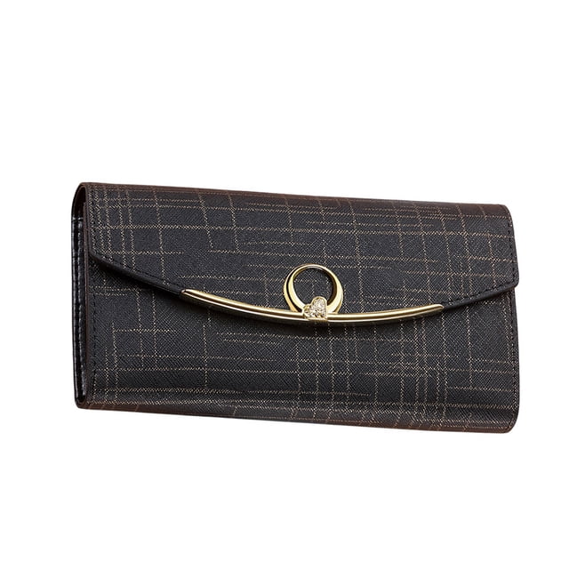 Cartera de cuero Qarigey para mujer con botón a presión y bolsillo con cremallera Negro