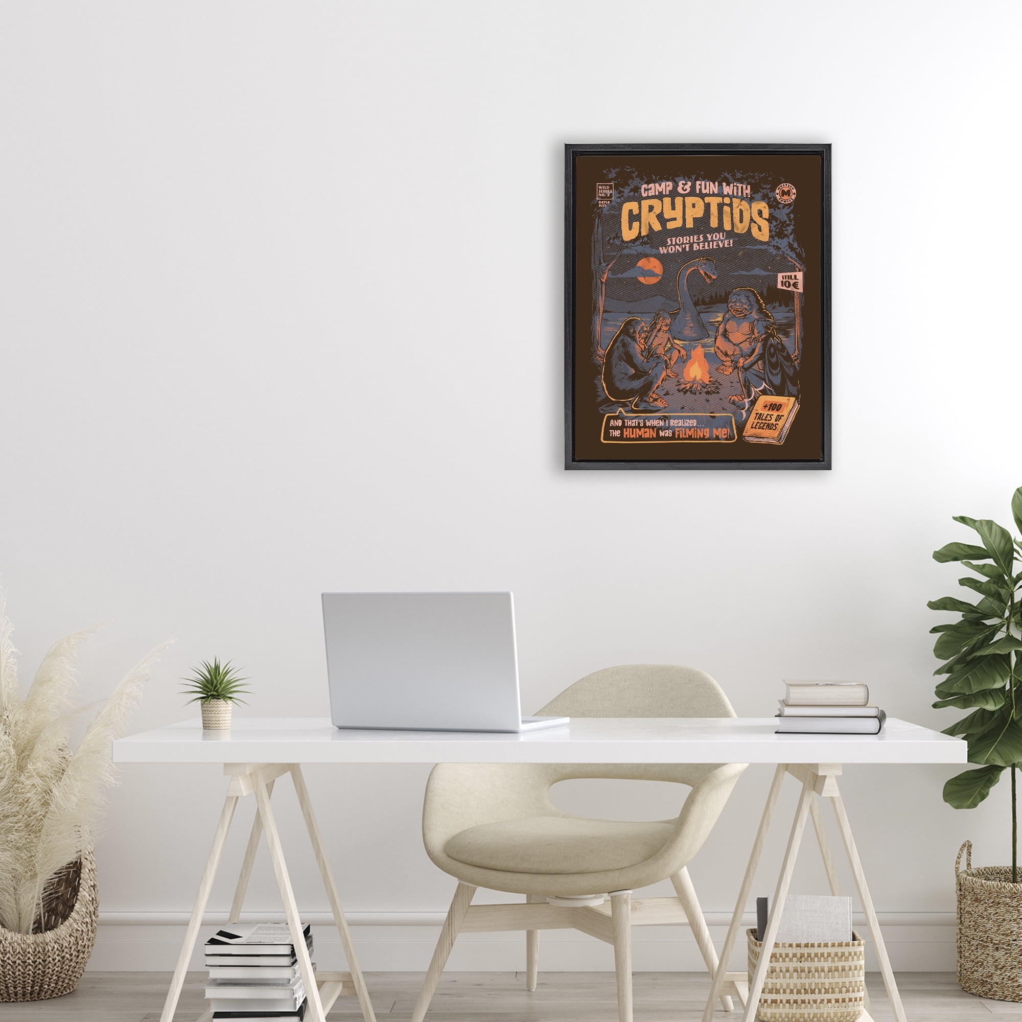 Stupell Industries Cryptid Camp Humor Black Framed Floater Canvas Wall Art, design by EduEly Designs