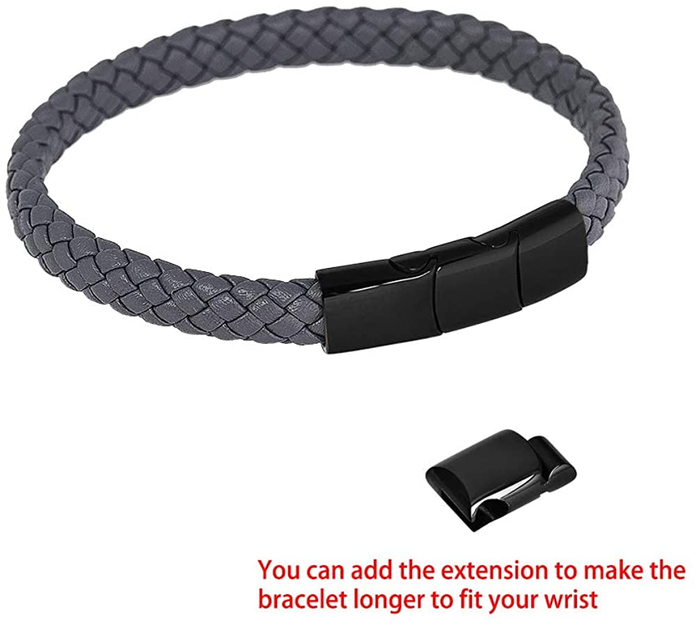 Geoffrey Beene Stainless Steel Carbon Fiber Clasp Leather Bracelet - Dark Blue/Black
