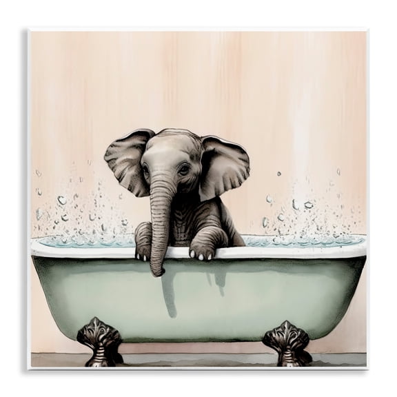 Baby Elephant Bathtime Wall Plaque Art, design by Sasha