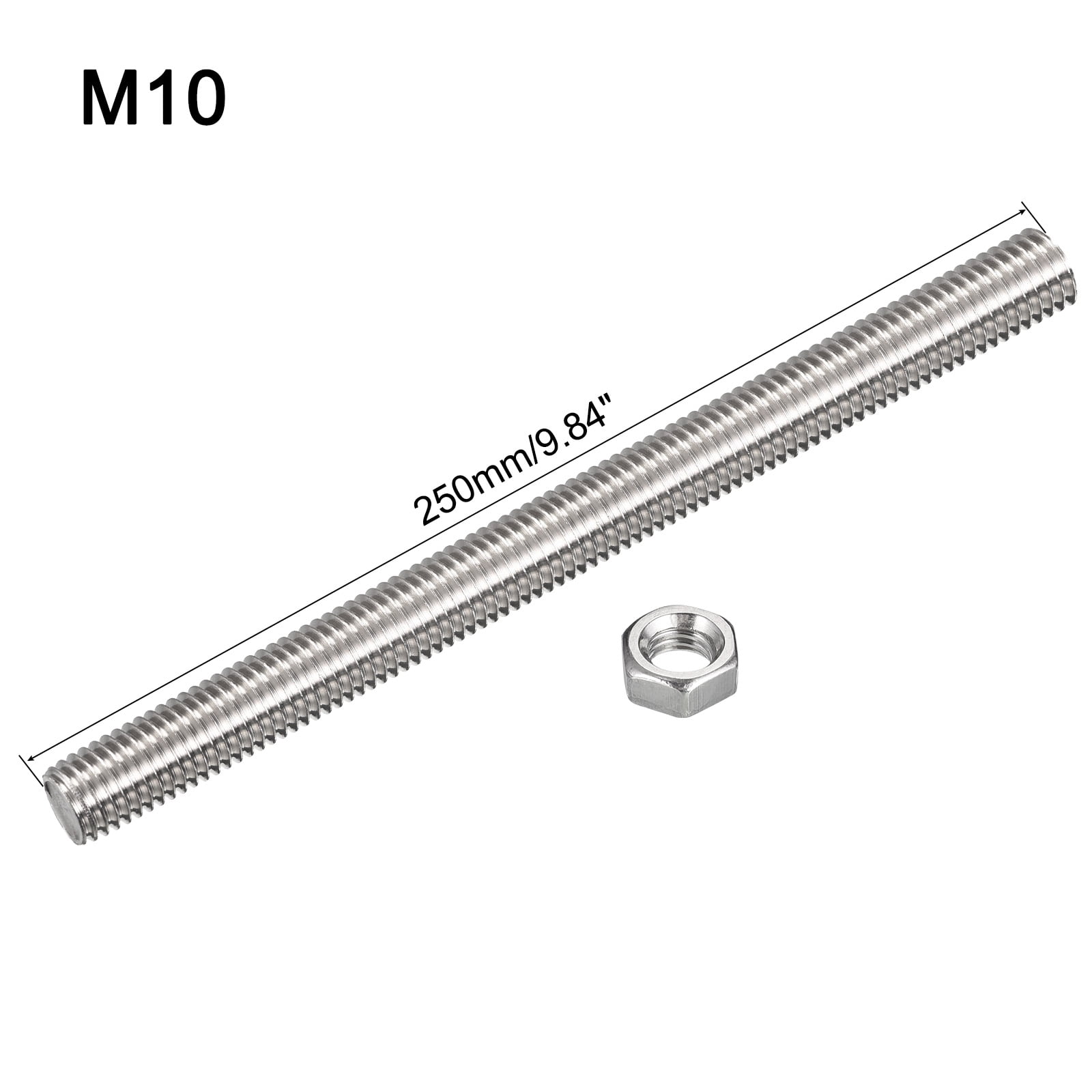Uxcell 12Pack M10 x 250mm Fully Threaded Rod w 12Pack Hex Nuts, 1.5mm Pitch 304 Stainless Steel Right Hand Threaded Rod
