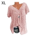 thumbnail image 1 of Camiseta de mujer con cuello en V, manga corta, camiseta de verano informal estampada, rosa, XL kenally AP001653-36, 1 of 5