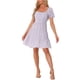 thumbnail image 1 of Vestidos florales en capas INSPIRE CHIC para mujeres, vestido mini de verano con cuello cuadrado, mangas abullonadas, lazo en la espalda, color púrpura XL, 1 of 1