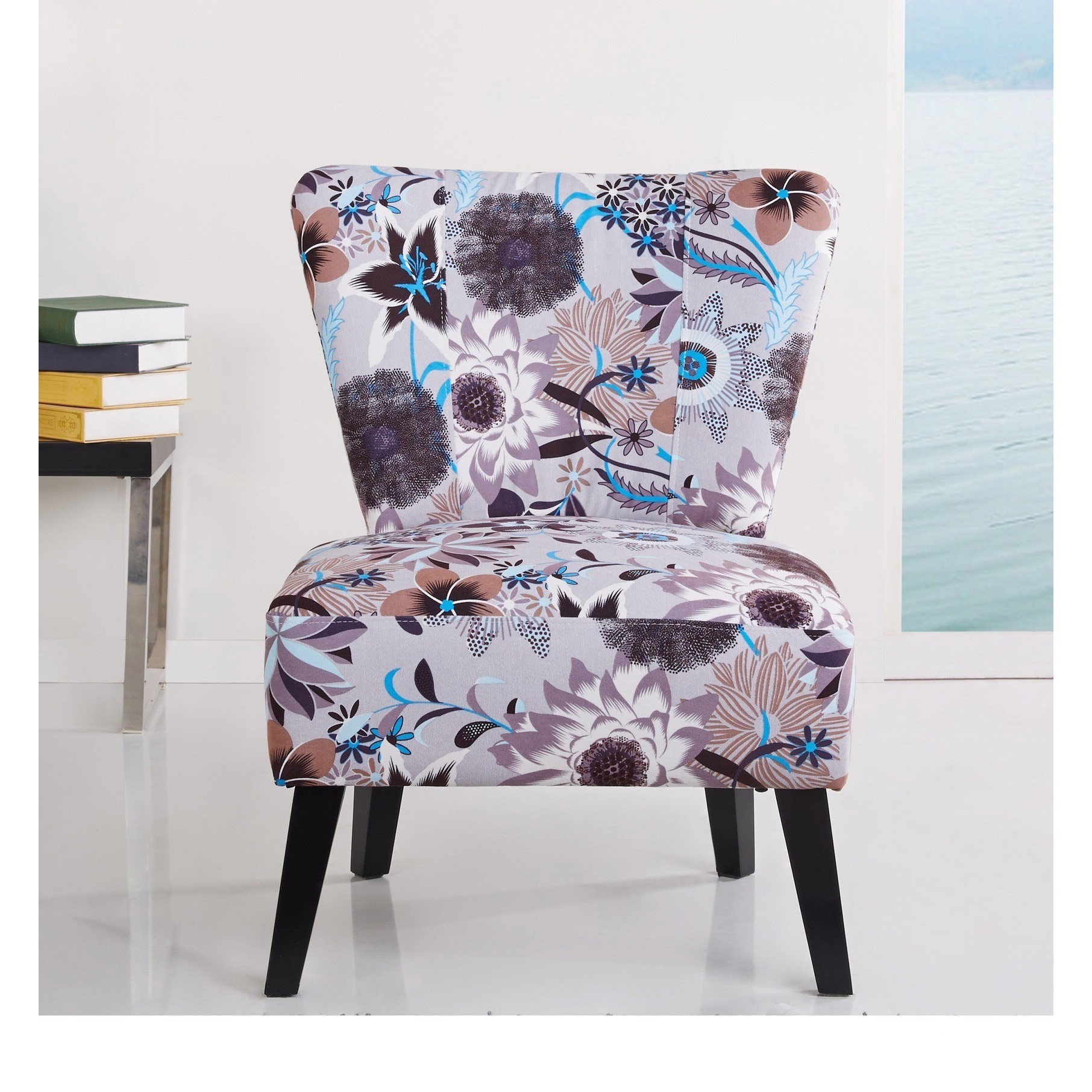 purple floral accent chair