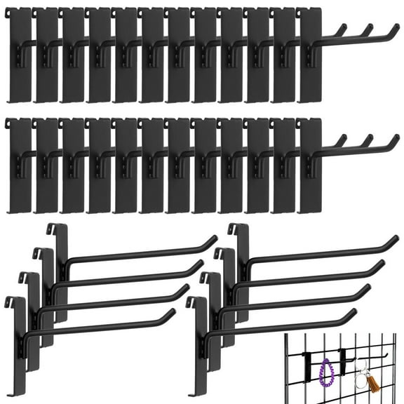 32 Pcs Gridwall Hooks, 6in Gridwall Panel Hanging Hooks, Metal Gridwall Pegs, Black Commercial Grade Gridwall Hangers for Market, Garage, Retail Shop, Gridwall Accessories