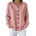 thumbnail image 2 of GILIGEGE Women's Crew Neck Knit Cardigan,Long Sleeve Button Down Loose Sweater Coat with Side Pockets,Soft Casual Outerwear Trendy Fall Fashion for City Strolls Chunky Knit Cardigans Pink S, 2 of 4