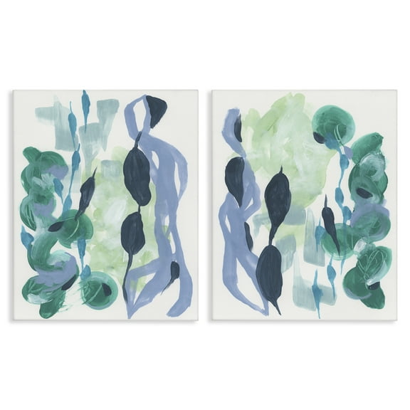 Stupell Industries Fluid Wavy Shapes Abstract Painting Wrapped Canvas Art Print Wall Art, 16 x 20, Set of 2