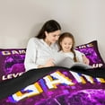 thumbnail image 5 of Feelyou 3D Neon Gamepad Queen Comforter Set for Boy, Dreamy Purple Square Abstract Bedding Sets, Game Level Up Reversible Bedding Comforter Set, Lightweight Room Decor, 3pcs, 5 of 8