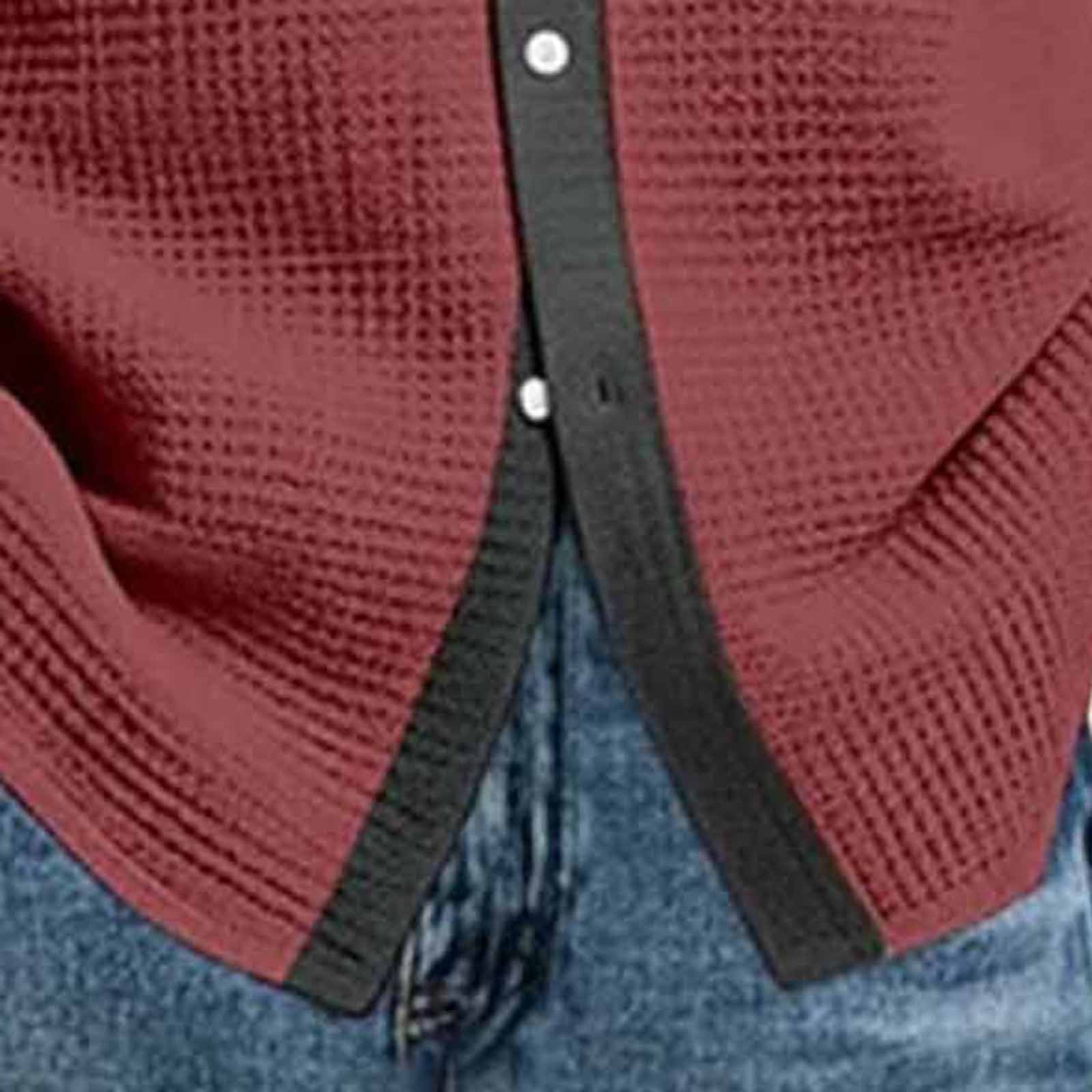 Long Sleeve Shirts for Men, Men's Button Down Waffle Textured Shirt Casual Long Sleeve Lapel Neck Wrinkle Free Untucked Shirts Fashion Clothes