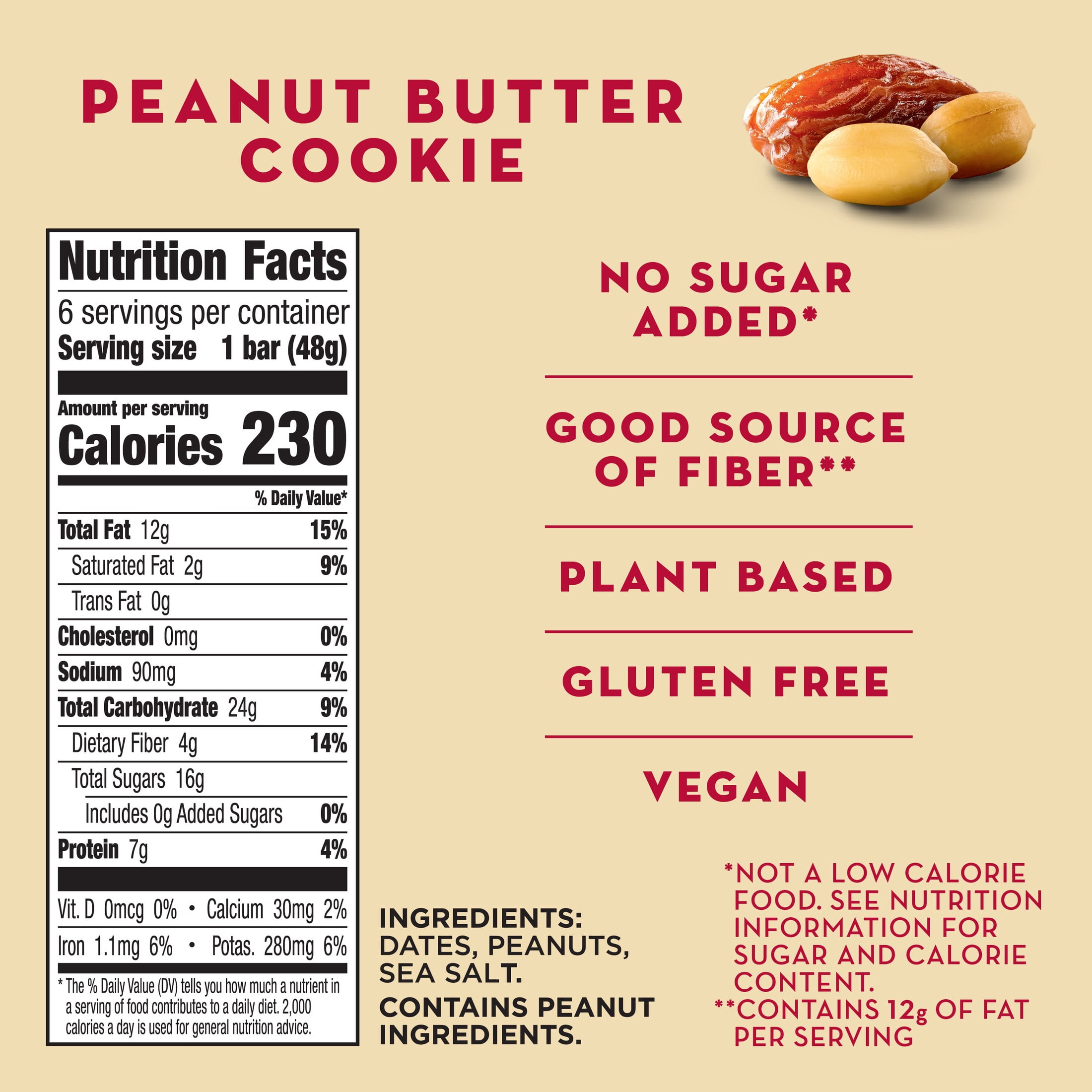 (4 pack) Larabar Peanut Butter Cookie, Fruit and Nut Bars, Gluten Free, Vegan, 6 Count, 10.2 oz