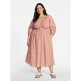 thumbnail image 2 of Terra & Sky Women's Plus Size Midi Peasant Dress, Sizes 0X-4X, 2 of 5