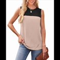 thumbnail image 1 of Camiseta Sin Mangas Informal de Verano con Cuello Redondo y Bloques de Color para Mujer, Color Negro y Albaricoque, Talla XXL, 1 of 8