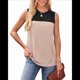 thumbnail image 1 of Camiseta Sin Mangas Informal de Verano con Cuello Redondo y Bloques de Color para Mujer, Color Negro y Albaricoque, Talla XXL, 1 of 8