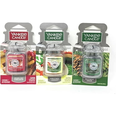 Yankee Candle Car Jar Ultimate Hanging Air Freshener, Sparkling Cinnamon, Christmas Cookie, and Balsam & Cedar, 3-Pack Combo