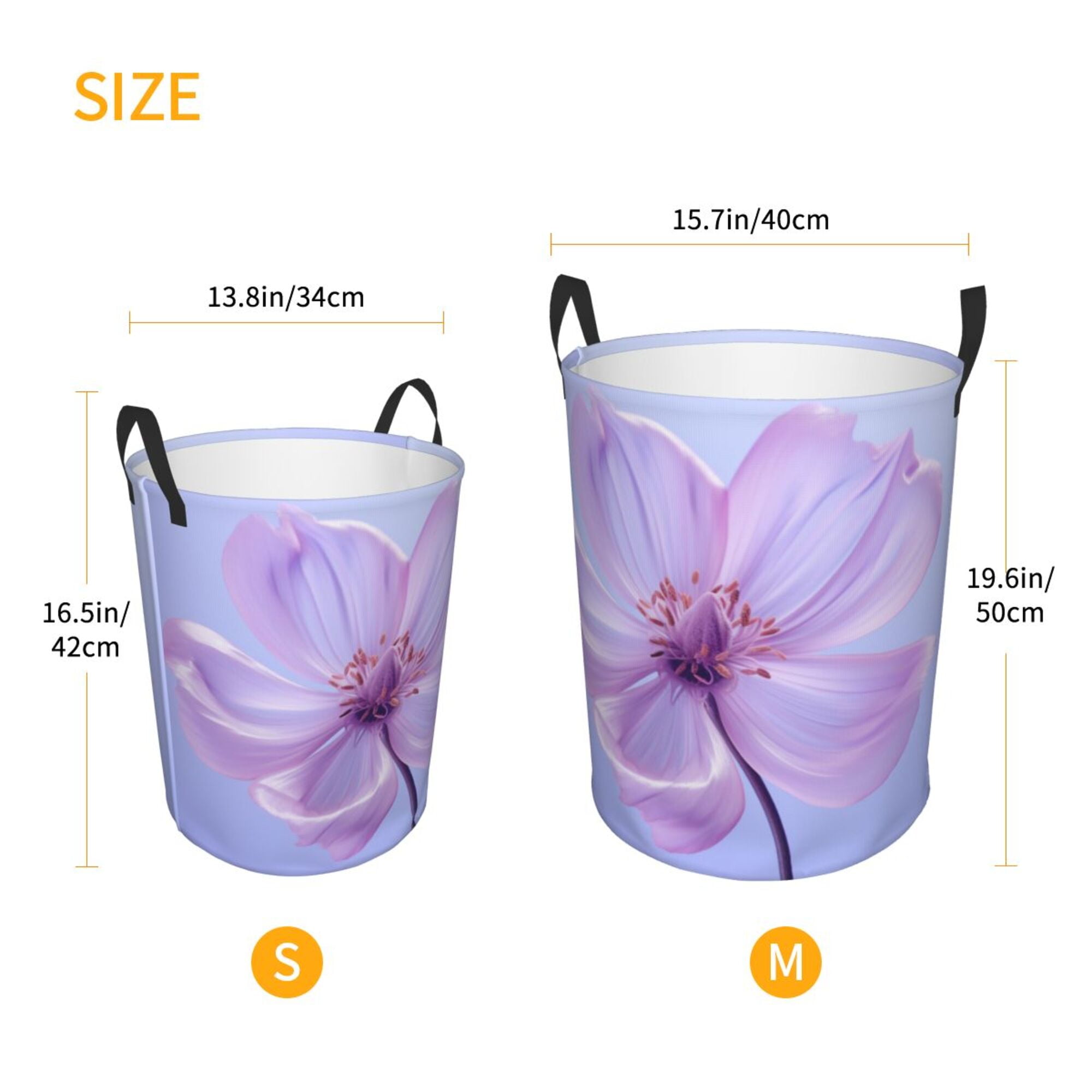 Bright Purple Flower Laundry Hamper Medium Storage Basket/Toy Organizer/Dirty Clothes Bucket