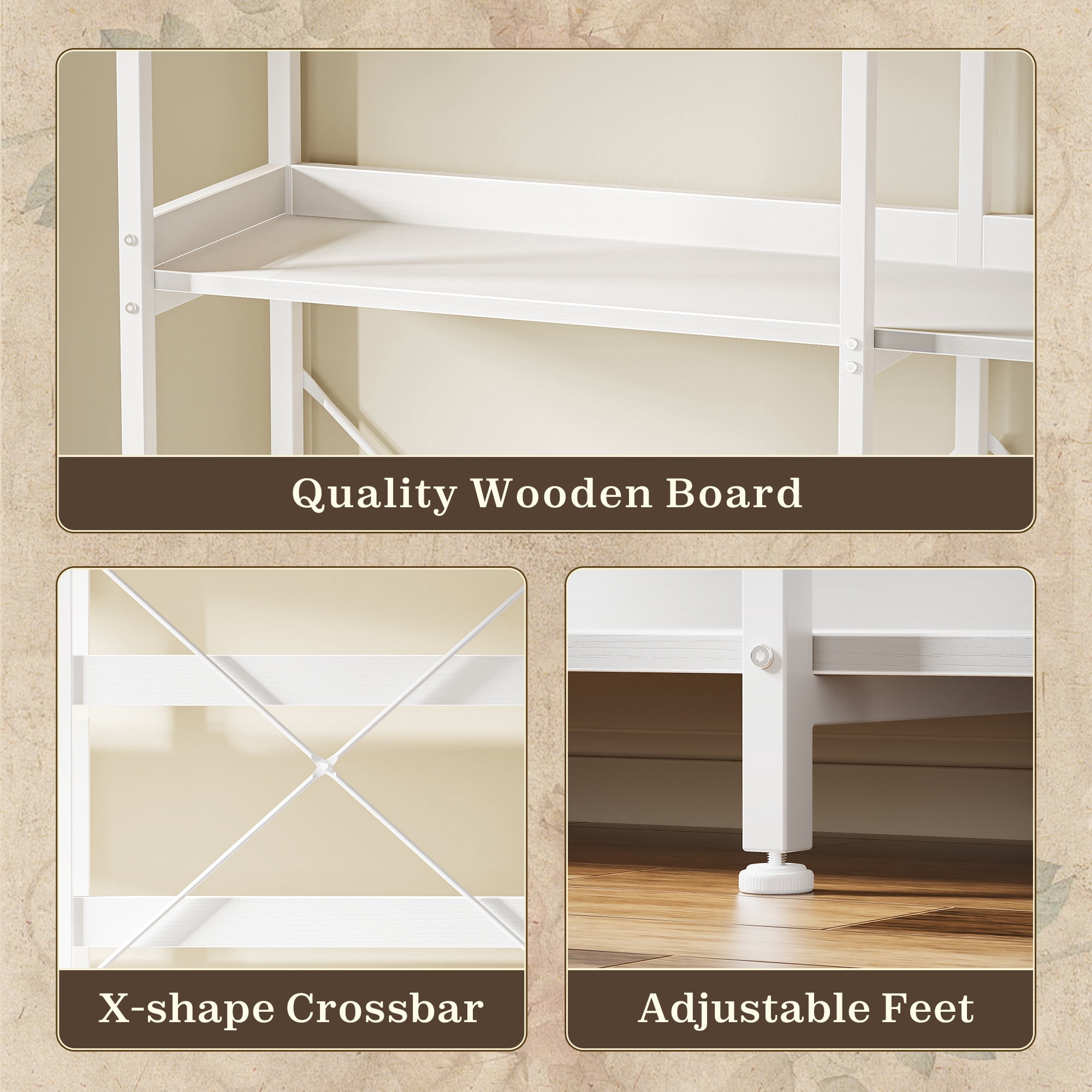 Amadwell 5-Tier Bookshelf with 10 Open Shelves, 47" Freestanding Bookcase, Sturdy Metal Frame, for Living Room, White