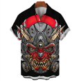 thumbnail image 4 of Camisas hawaianas casuales para hombre, blusa con botones de gran tamaño con estampado 3D de samurái japonés y terror vintage de manga corta para exteriores y calle, 4 of 4