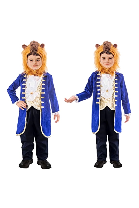 Halloween Fancy-Dress Costumes with Animal Hood, Prince Coat, Royal Scarf for Child, Little Boy M
