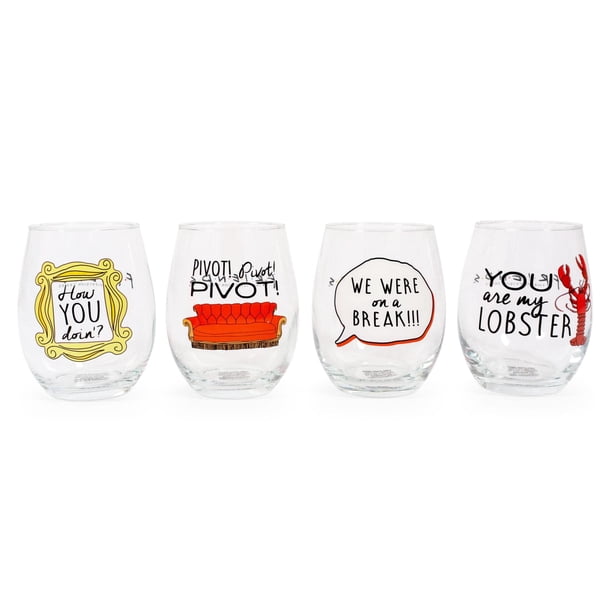 Set de copas de vino sin tallo Friends TV Show Iconic Quotes x4