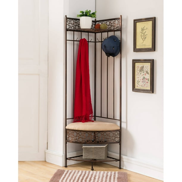 Crespin Copper Metal Corner Entryway Hallway Storage Bench Hall