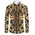thumbnail image 3 of Camisas de manga corta con botones y estampado 3D de lujo de alta gama con patrón dorado para hombres, blusas de estilo callejero de moda, atuendos de hip hop, 3 of 5