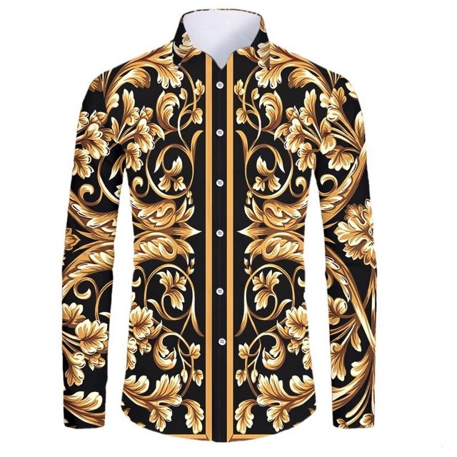 Camisas de manga corta con botones y estampado 3D de lujo de alta gama con patrón dorado para hombres, blusas de estilo callejero de moda, atuendos de hip hop
