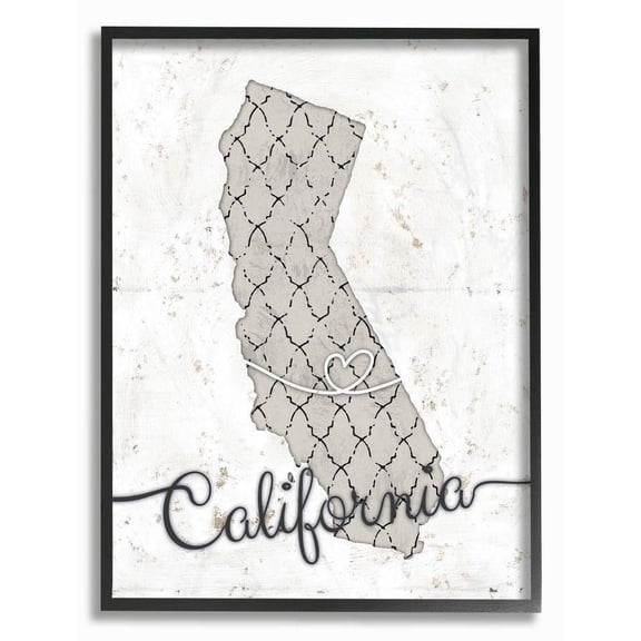 Stupell Industries California Patterned Grey US State Design Framed Wall Art by Ziwei Li