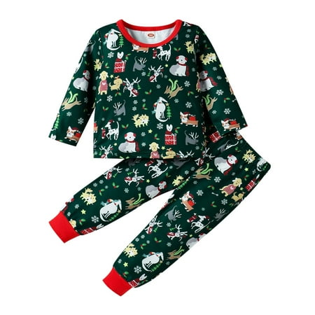 

Gwiyeopda Toddler Baby Boys Girls 2Pcs Christmas Outfits Long Sleeve Cartoon Print Tops + Pants Set