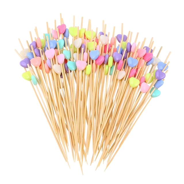 100 Pcs 12 cm Cocktail Picks Creative Handmade Heart Shape Bead Appetizer Picks Fruit Toothpicks Party Supplies