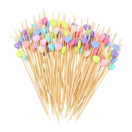

100 Pcs 12 cm Cocktail Picks Creative Handmade Heart Shape Bead Appetizer Picks Fruit Toothpicks Party Supplies