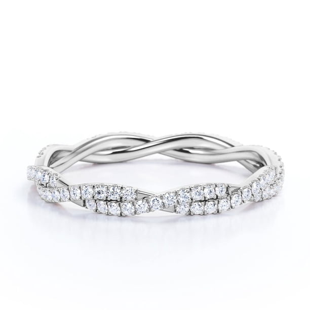 JeenMata Anillo de Compromiso con Diamantes de 0,50 Uds Alianza de Boda Infinita, Anillo Apilable Trenzado, Oro Blanco de 10 K