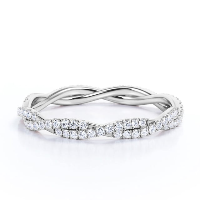JeenMata Eternity - Moissanita de Forma Redonda de 0,5 Quilates - Alianza de Boda Infinity - Baño de Oro Blanco de 18 K sobre Plata