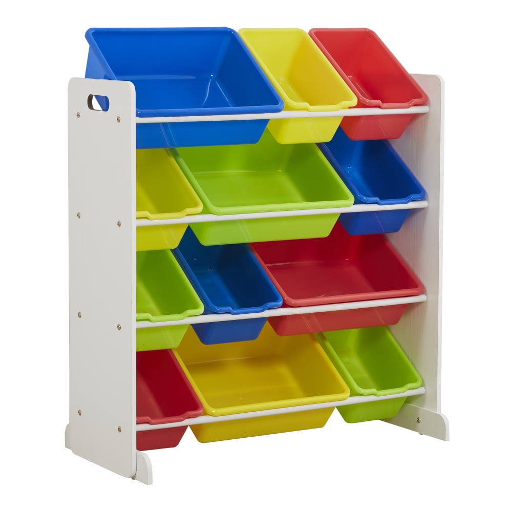 Private Jungle White/Primary Kids Toy Organizer with 12 Plastic Storage Bins,Toddler
