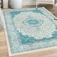 thumbnail image 1 of Vintage Decorative Rug, Oriental Design Curlicue Swirly Motives with Retro Details Victorian Art, Quality Carpet for Bedroom Dorm and Living Room, 6 Sizes, Sea Blue and Salmon, by Ambesonne, 1 of 4