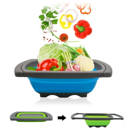 

LeKY Telescopic Fruit Basket Collapsible Washing Tools Rectangular Folding Drain Basket for Home Red One Size