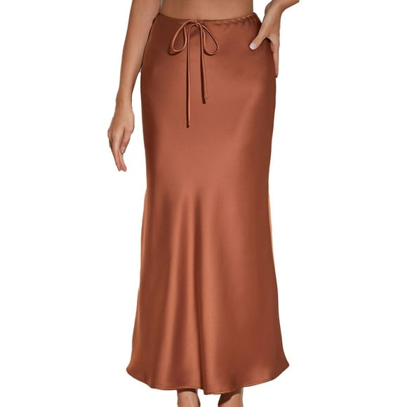 2025 Women's Solid Color Womens Midi Skirts Satin Long Dress High Wrap Skirt Waist Drawstring Dress Rave Skirt Two Piece Skirt Set Pleated Tennis Skirt