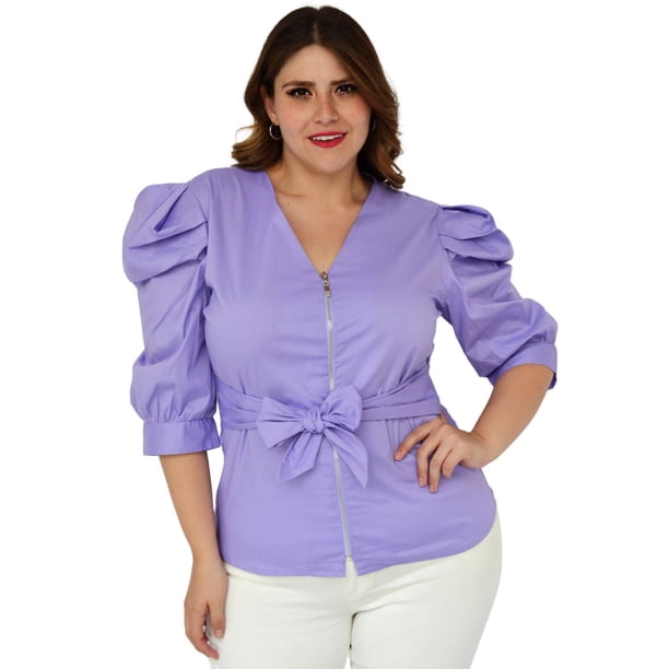 Blusa con cierre tallas extras, Roman Fashion 0179 (Lila) lila 40 Roman Fashion Blusa extra 0179
