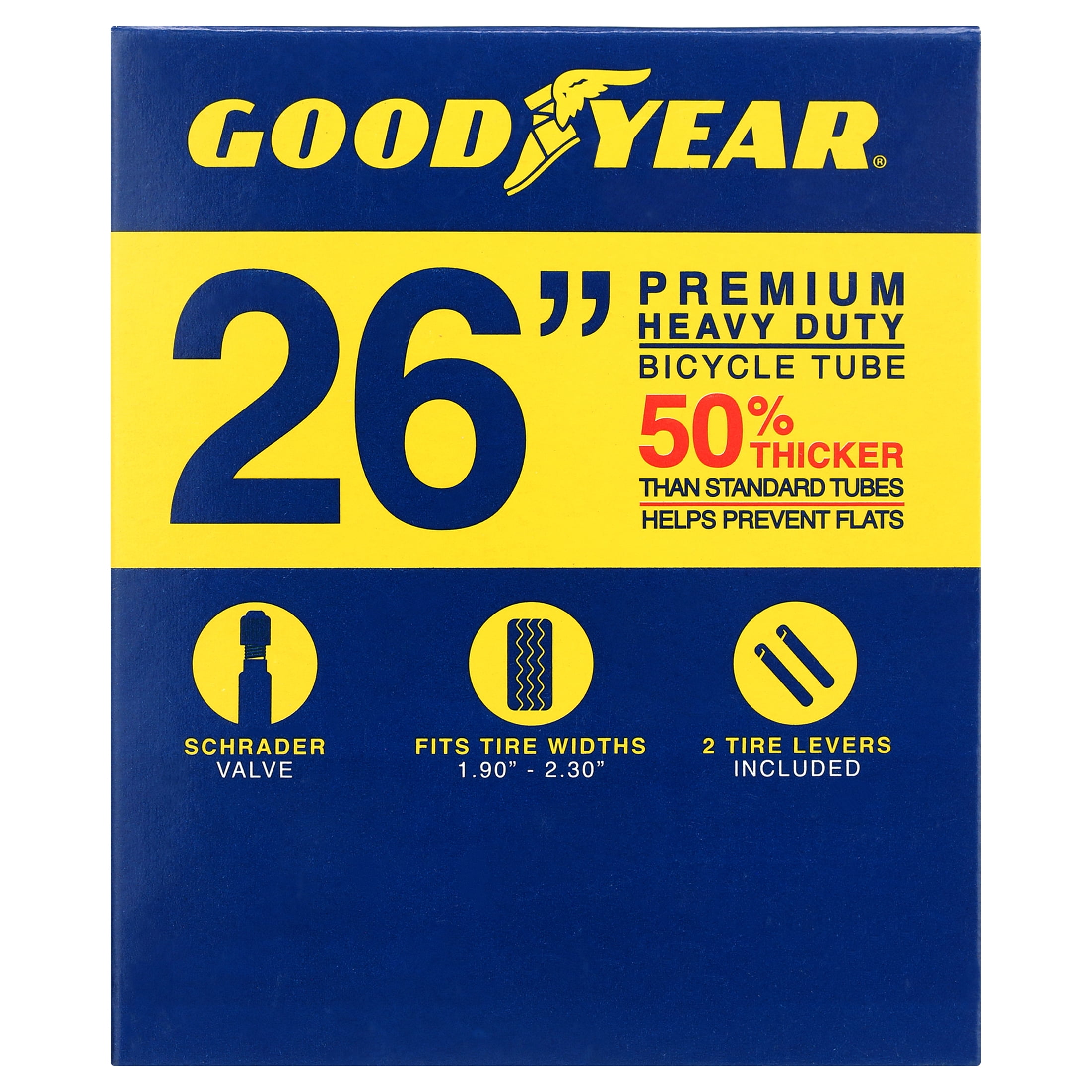 (2 pack) Goodyear 26" x 1.9"-2.3" Heavy Duty Bike Tube, Schrader Valve