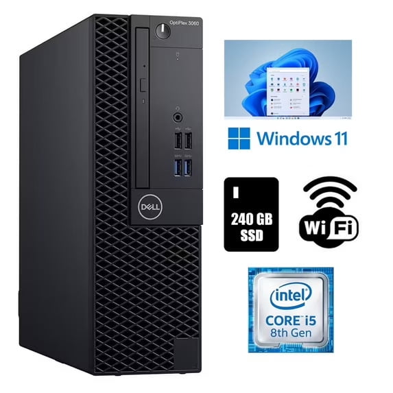 Restored Dell OptiPlex 3060 SSF Core i5 8th Gen Desktop Computer 16GB Ram 240GB SSD Wi-Fi Windows 11 Pro (Refurbished)