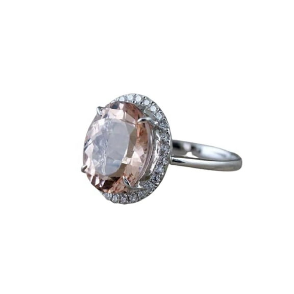 HeartsAndYou 1.2ct Natural Peach Morganite Halo Solitaire Birthday Ring 14k SOLID White Gold
