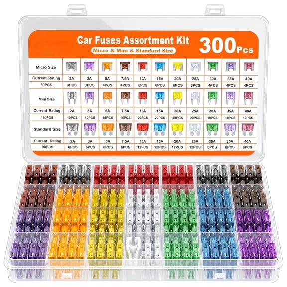 300Pcs Car Fuse Assortment Kit, Mini Blade Fuses Automotive Replacement for RV Camper Boat Truck Motorcycle