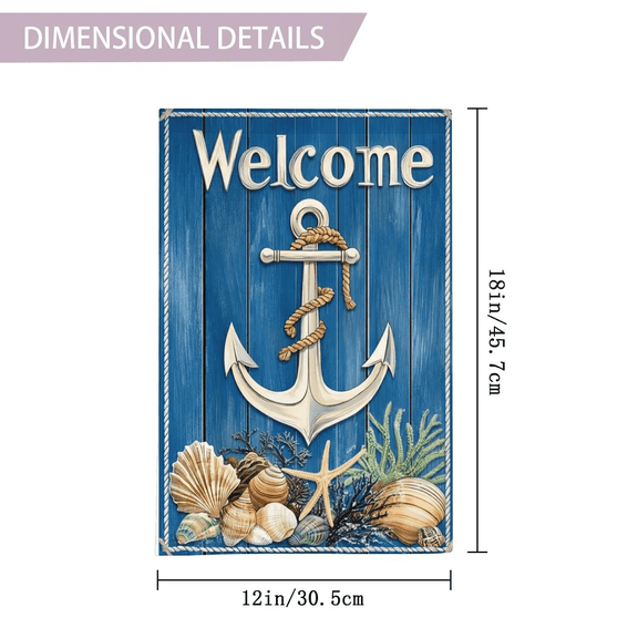 Nautical Anchor Welcome Garden Flag 12 x 18 Inch Double Sided, Coastal Seashell Starfish Yard Flag for Outdoor Porch Lawn Patio Beach House Summer Decor
