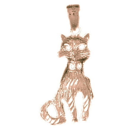 14K Rose Gold Cat Pendant - 29 mm