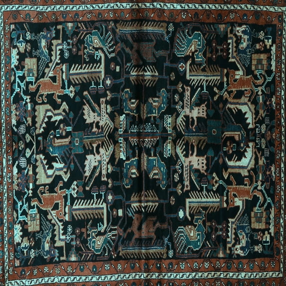 Ahgly Company Indoor Square Animal Light Blue Traditional Area Rugs, 7' Square