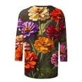 thumbnail image 4 of CYMMPU 3/4 Sleeve Blouses for Women Dressy Casual Round Neck Tunic Tops Floral Printed Loose Fit Spring Tops Summer Fashion Shirts Lightweight Basic T-Shirts Multicolor S, 4 of 5