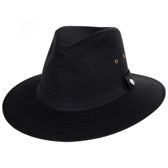 Cotton Oilcloth Safari Fedora Hat - Black - S - Black